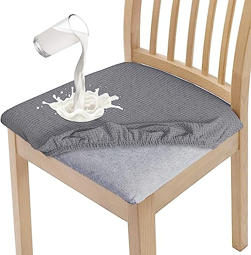 Granbest Stilvolle, wasserdichte Esszimmerstuhl-Sitzbezüge, 4er-Set, hochdehnbar, Esszimmerstuhl-Sitzkissen-Schonbezüge, waschbarer Sitzschutz für Bankett, Küche, Party, Hotel (Hellgrau, 4er-Set)