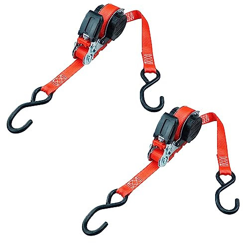 PETEX 2X Automatik-Ratschenspanngurt, selbstaufrollend, 1-teilig, 5 m x 25 mm, 350/700 daN, rot, S-Haken