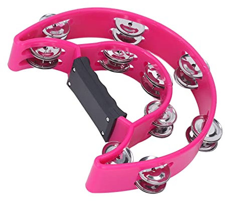 Tamburello Rosa a Doppia per Adulti, Tamburello a Mezzaluna Portatile in Metallo, per la Festa KTV