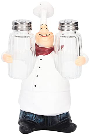 Juego de Saleros Y Pimenteros con Estatua de Chef, Organizador de Especias para Abrazos de Chef de Resina, Tarros de Condimentos de Vidrio con Soporte para el Hogar, Restaurante, Cafetería