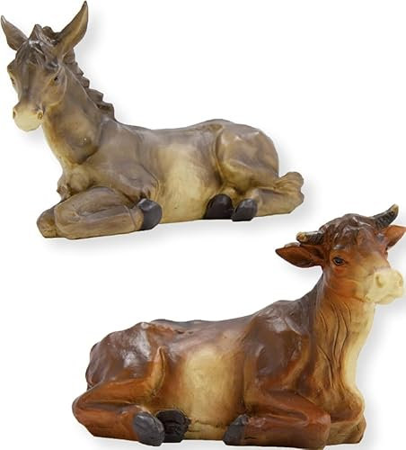 FADEDA 2X Ochs und Esel/Höhe:13 cm/handbemalt/detailgetreue Krippen Figuren - Weihnachten Tisch Dekoration Krippe Zubehör