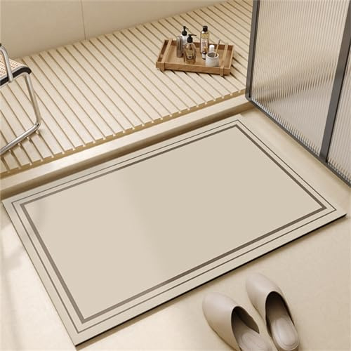 Tapis de Bain Antidérapant Absorbant Tapis Salle de Bains, Tapis de Douche Lavable, 120x180cm Tapis de Salle de Bain Tapis Grande Taille, Tapis de Bain Pierre Soft Bathroom Floor Mat, Couleur lumière