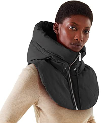 OBiQuzz Gilet Faux Sans Manches Pour Femme Avec Fermeture Éclair, Fausse Capuche, Col Montant, Rembourré, D'Hiver Léger et Amovible, Noir, S-M