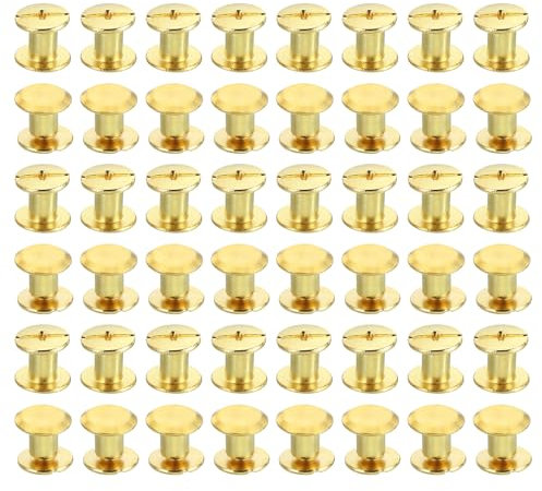 PATIKIL 50 Sets Chicago Screws, M5x6mm Chicago Screws Phillips Binding Post Screw Bolts Leather Rivets Brass Fasteners Connectors Steel for Leather Belt Scrapbook Photo Albums, Golden