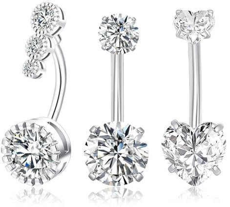 3 Pezzi Gioielli per Ombelico, Acciaio Chirurgico e Titanio, Adatti a Molteplici Occasioni, Festa Della Mamma e Regali di Compleanno