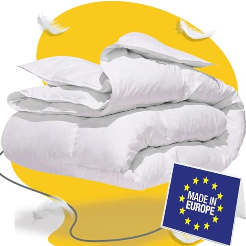 SLEEP COMFY Luxus Allergiker Daunendecke 200x200 Ganzjahres 100% Oeko -TEX 50% Daunen und 50% Federn, Doppelbettdecke, Ganzjahresdecke, Bett Decke, 4 Jahreszeiten Bettdecken, Schlafdecke, Duvet