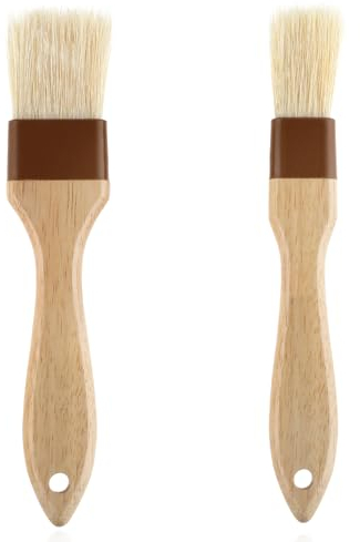Dimeho 2 Stück Backpinsel Set Küche Pastry Brush Naturborsten BBQ-Bürsten Holzgriff Basting Gebäckbürste Hitzebeständig Backen Ölpinsel Lebensmittelpinsel für Grillen Rühren Kochen Sauce Marinade