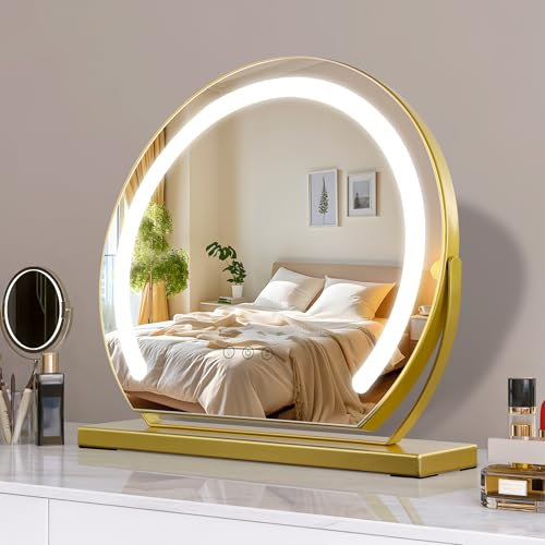 MantoLite Schminkspiegel mit Licht Kosmetikspiegel Beleuchtet 40CM Hollywood Spiegel Led Schminkspiegel Einstellbarer Helligkeit 360° Drehbar makeup spiegel mit beleuchtung vanity mirror Gold