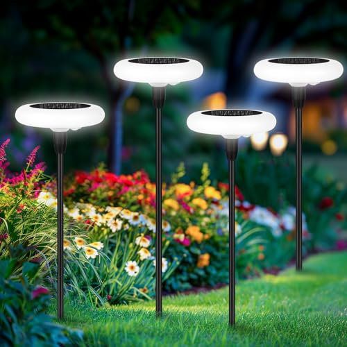 ZWOOS 4PC Blanc Froid Lampes Solaires Pour Jardin Extérieur, Lumière Solaire Pour L'Extérieur,Très lumineux Ip65 Étanche, Convient Pour Les Patios, Les Pots De Fleurs L'Éclairage