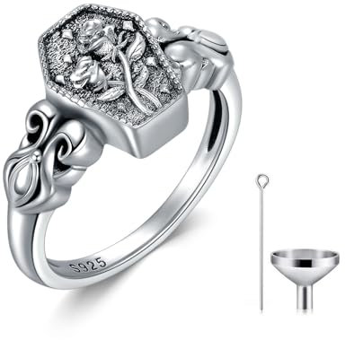 POPLYKE Rose Urne Ringe für Asche Sterling Silber viktorianischen Vintage Ring Rose Kremation Schmuck Geschenk für den Verlust eines geliebten