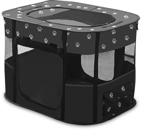 ALLSOPETS Faltbarer Haustierstall Tragbarer Katzen Laufstall Hunde Zelt Hundekäfig für Hund Welpe Freigehege Hundebox Kaninchen Zwinger mit Tragbar Handtasche (Schwarze Pfote, XXL)