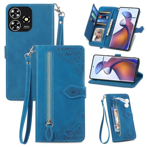 Handyhülle Kompatibel mit ZTE Blade A73 4G/ZTE Blade V50S 4G Hülle,Reißverschluss-Geldbörse, Klappkartenfächern, PU+TPU, hautfreundlicher geprägter Schutzhülle