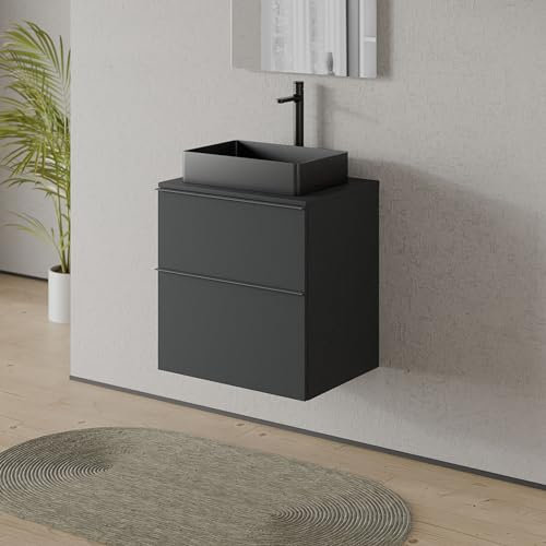 BERNSTEIN Waschbecken-Unterschrank Lavoa 60cm in Anthrazit - Waschtischplatte in Anthrazit - Schrank mit 2 Schubladen, Griff in Anthrazit Soft-Close Hettich Metallauszüge, 5 Jahre Garantie