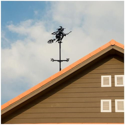 BesBet Wetterhexe Dach, Wetterhahn Fuers Dach, Fliegende Hexe Gartendekorationen, Wetterhahn Fuers Dach Lustig, für Garten Hof Rasen Halloween Dekoration