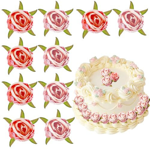 10PCS Flower Cake Topper, Dried Flower Cake Decorations Artificial Rose Cake Decorations Happy Birthday Cake Topper Party Decorations Supplies for Bridal Engagement Birthday Party Anniversary