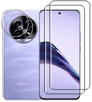 Bihizei Protector de Pantalla para Realme 13 Pro/13 Pro+/13 Pro Plus 5G, 2 Piezas 3D Protector Cristal Templado + 2 Protector de Lente Cámara, Fácil de Instalar, Anti-Arañazos, 9H Dureza