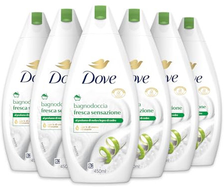 Dove Frische Duschgel, dermo-natürliche Feuchtigkeitspflege, Apfel und Zedernholz, 1/4 Feuchtigkeitscreme, dermatologisch getestet, Schaumbad für Damen und Herren, 100% recycelte Flasche*6 Stück x