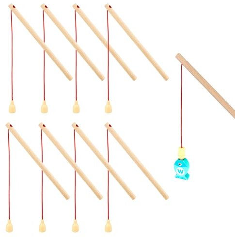 Invasye 8 Stücke Hölzerne Magnetische Angelrute, Angelrute Aus Holz, Magnetisches Fischereispiel, Magnetische Angeln Spiele Pool Aktivität Zubehör, für Jungen Mädchen Kleinkinder Pool Kindergarten