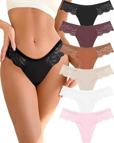 READY TO LOVE Seamless Thongs for Women Lace Knickers Sexy Underwear Women No Vpl Ladies Thongs Womens Tangas Multipack 6-Pack
