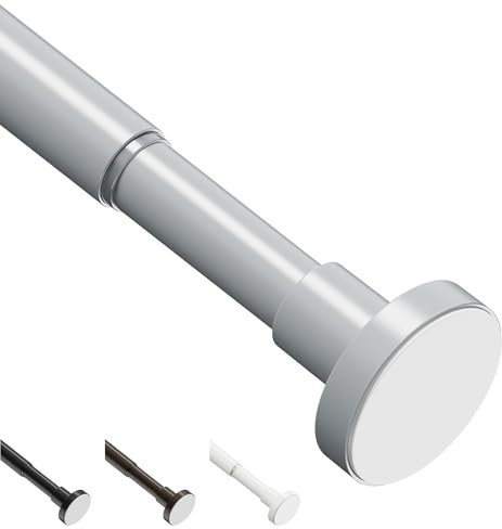 WELDUN Curtain Tension Rod Extendable, 48-226CM No Drill Telescopic Shower Curtains Rail, Adjustable Strong Spring Rod for Window Bathroom, Bedroom, Gray