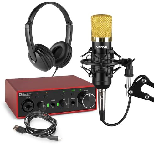 Power Dynamics Vonyx CMS400B Vocal Recording Kit with PDX11 Interface, Studio Condenser Microphone, Headphones & Stand, Complete Home Studio Package for Podcasts & Instruments