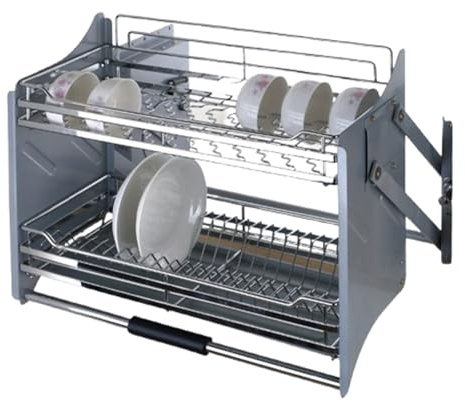 MAMAO Stainless steel dish lifting pull-out hanging cabinet, pull-down shelves, pull-down dish and spice racks, space-saving utensil plates inside the system, for kitchen grey,900