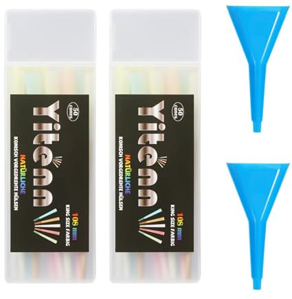 YiTenn 100 Stück Premium Cones, 5 Farben, 108mm King Size Hülsen, Konisch gedreht, mit Packschläuchen Enthalten und 1 Trichter (100 Stück)