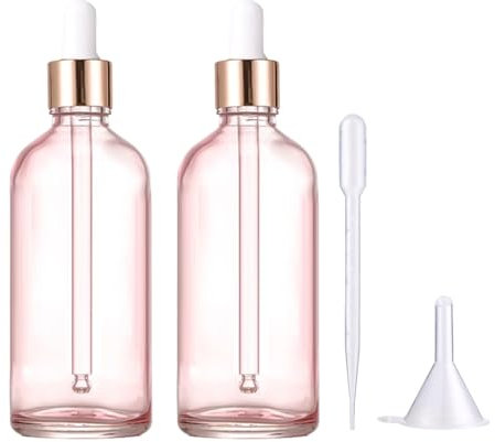 Onperpoe 2 Pcs Glass Dropper Bottles, 100ml, Rose Gold, Reusable, Travel, Round, Glass, Dropper Bottle, Essential Oil, Perfumes, Cosmetics