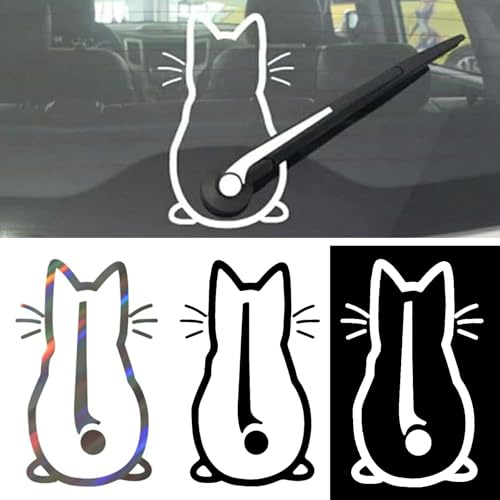 Yuiturt Katzen Wischer Aufkleber, 3 Stück, Weiß Schwarz Bunt | Lustige Auto Katze, Heckscheibenaufkleber, Katze Schwanz, Scheibenwischer Aufkleber