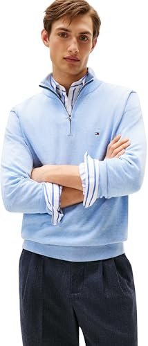 Tommy Hilfiger Herren Pullover mit Reißverschluss Essential Cotton Mock Halbzip, Blau (Vessel Blue Heather), XXL