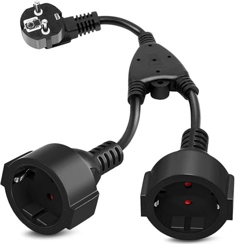 Doppelstecker für Steckdose, Doppelstecker16A/250V/Max, 2fach Verlängerungskabel Schuko Steckdosen Steckdosenadapter Doppelsteckdose Steckdose für Büro, Haus, Büro, Küche, Schwarz