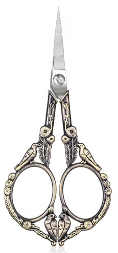 Yuanchu Stickschere Klein, Retro Handwerk Schere Edelstahlschere Stoffschere Handarbeitsschere Nähschere Textilschere Bastelscheren zum Nähen Gewinde Nadelarbeit Handwerkliche Trimmen(Bronze)