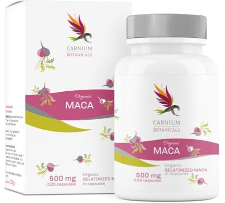 Carnium Botanicals Bio Maca Gelatinizzata – 500 mg di Maca Peruviana ad Alta Concentratione per Uomini e Donne – Formula Vegana e Senza Glutine – 120 Capsule