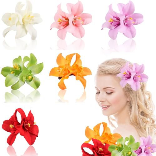 6 Stück Hawaiianische Blumen Haarclips, Künstliche Orchideen Haarklammern–Blumen Klammern für Damen und Mädchen,Kinder Schmuck,Frauen Party Styling Nadeln für Hochzeit und Urlaub,künstliche Blumen