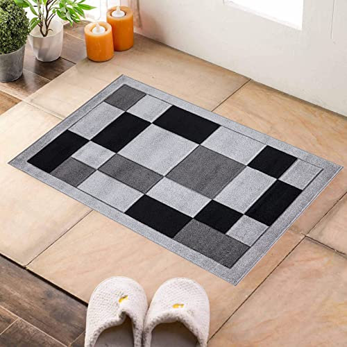 renoazul® Small Runner Rug for Entrance and Kitchen Mat, 60 x 110 cm, Grey Black, Washable Rugs For Bedroom and Fireside Rug