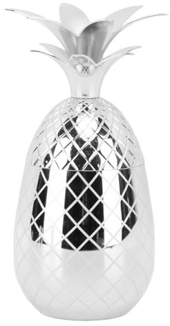 QANYEGN Pineapple Cup with Lid 500ml, Pineapple Drink Tumbler, Stainless Steel Cocktail Shaker Pineapple Shape Suitable for Bar Party (Silver)