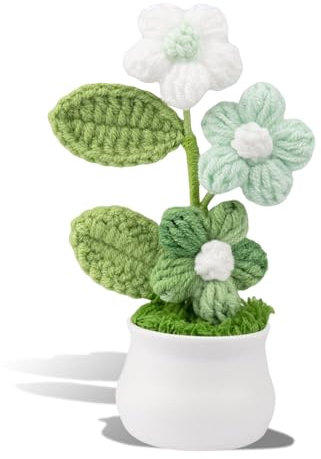 Kotkiddy Vaso portafiore con Fiori all'Uncinetto, Fiori Colorati sfumati, Fiori Artificiali per Decorazioni Floreali, Regalo per San Valentino. (Bianco Verde)