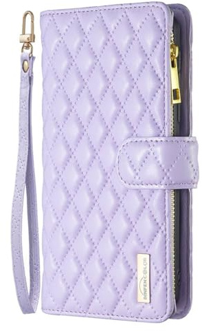 Skyhewen for iPhone 17 Case, Zipper Flip Wallet Shockproof PU Leather Case for Women Girls with Zip Pocket Magnetic Clasp Viewing Kickstand Card Holder Cover for iPhone 17, Purple