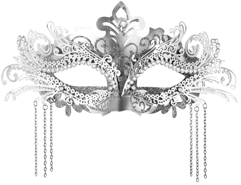 JewelryWe Venezianische Maske für Damen, Metall Maskerade Maske Phoenix Schwanz Design mit Strass & Ketten Halbmaske Kostüm Accessoire für Halloween Karneval Maskenball Party Cosplay