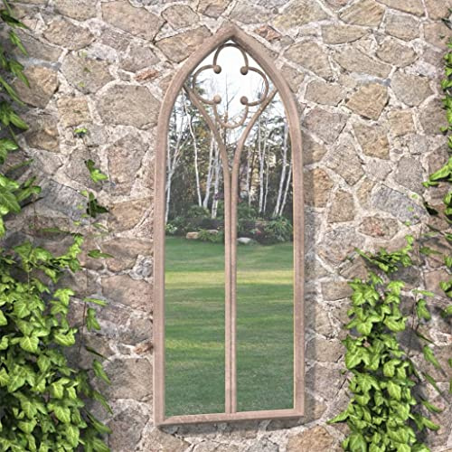 Teenpull Gartenspiegel Sand 70x30 cm, Robuster Eisen Wandspiegel mit Rosteffekt, Dekorativer Outdoor Spiegel für Garten und Terrasse, Langlebig und Wetterfest