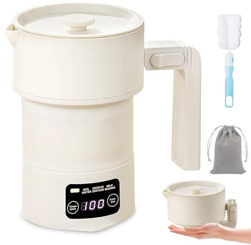 Bollitore elettrico pieghevole da 600 ml, bollitore portatile da viaggio piccolo, per campeggio con 9 livelli di temperatura, in acciaio inox e silicone, silenzioso e sicuro per i viaggi e l'ufficio