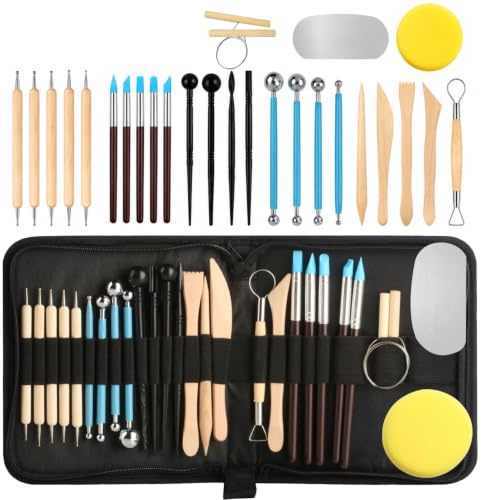 PULIANGLIU 27 Pcs Polymer Clay Tools Set, Pottery Ceramic Sculpting Kit | Air Dry Clay Modeling Sculpture Carving Tools, DIY Art Crafts Accessories, with Carrying Case