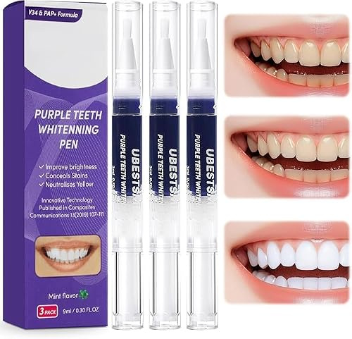 3 Stück Effektiv Zahnaufhellung Bleaching Stift,Purple Teeth Whitening Pen,Schnelles bleaching zähne,Effektiv Flecken Entfernen Weiße Zähne zu Hause,Bequem und praktisch,Frischer Atem