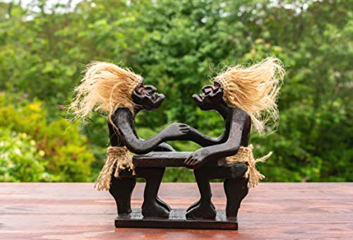 G6 Collection Handgefertigte Holzstatue, Primitive Tribal Funny Statue Skulptur Tiki Bar Handcrafted Einzigartiges Geschenk Home Decor Accent Figur Dekoration Kunstwerk handgeschnitzt (Arm Wrestling)