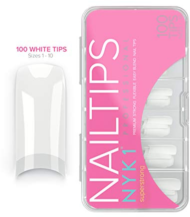 White Acrylic False Nail Tips - BEST PROFESSIONAL Strong Naturally Fake Nails Tip Kit Acrylics Set of Plastic Artificial Fingernail Extensions Flexible Salon Quality for UV LED Gel Nail Art Shellac Compatible