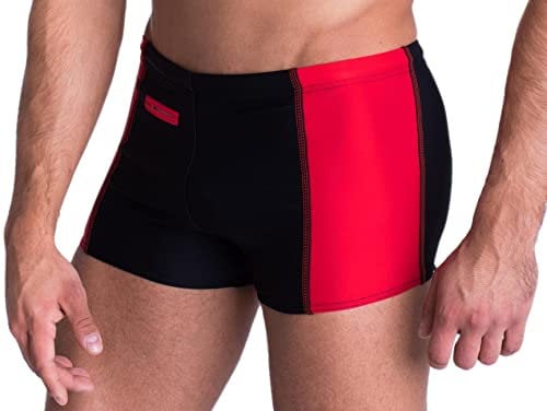 Aquarti Herren Badehose mit Reißverschlusstasche Badeshorts, Farbe: Schwarz/Rot, Größe: 5XL