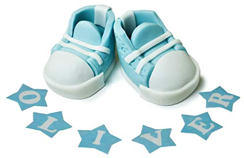 Blue Baby Boots Cake topper,Party Decoration,Personalised Custom NameFondant,Edible Icing,Great for Kids,Boy,Birthday,Christening,Baby Shower,Esy to Use