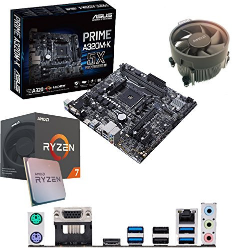 Components4All AMD Ryzen 7 1700 3.0Ghz (Turbo 3.7Ghz) Eight Core Sixteen Thread CPU, ASUS Prime A320M-K Motherboard Pre-Built Bundle NO RAM