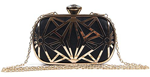LUI SUI Frauen Kunstleder Metall Hohl Clutch Bag Exquisite Abend Handtaschen Schultertasche für Party Cocktail Hochzeit Schwarz