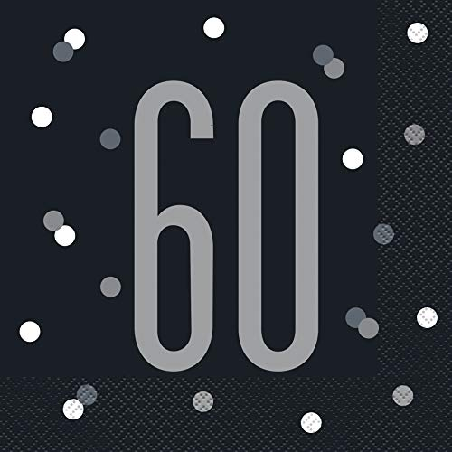 Stunning 60th Glitz Black & Silver Luncheon Napkins - Chic & Elegant Party Essential - Perfect for Special Occasions - 16ct